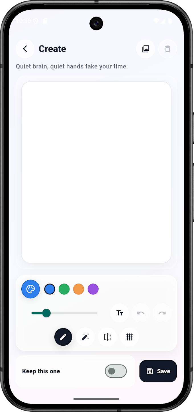 Check-in screen with calm prompts