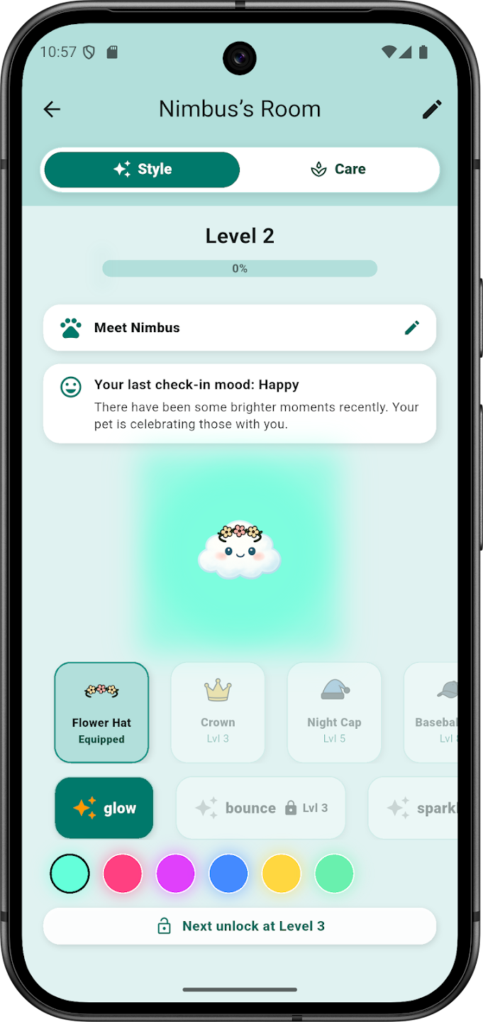 Virtual companion / pet area with progress